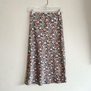 Mi Ami Floral Print Black/Colorful Women's Midi Skirt Small